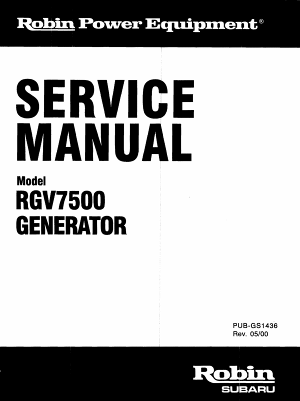 Product picture Subaru Robin RGV7500 Technician / Service Manual